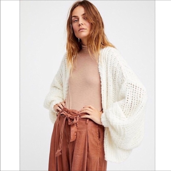 Free People Sweaters - Free People Chamomile Knit Balloon Sleeve Cardigan White Size Small